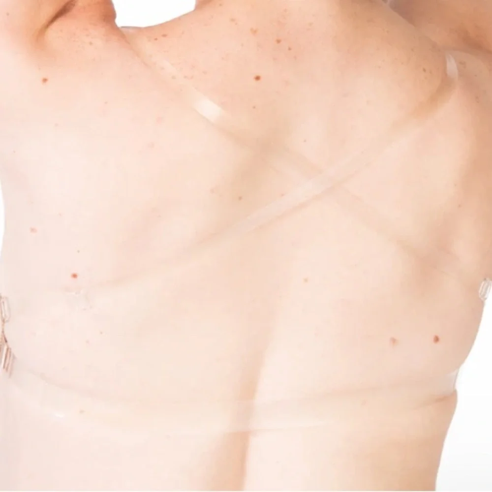 NWT Body Wrappers Total Stretch Underwire Bra  Padded Cups Beige Clear Straps - Picture 5 of 6